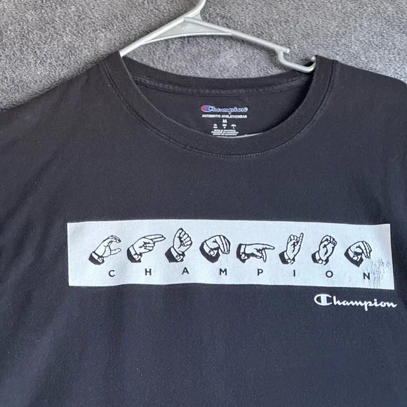 Champion MENS BLACK SIGN LANGUAGE GRAPHIC SHORT SLEEVE T-SHIRT SZ M - Picture 12 of 12